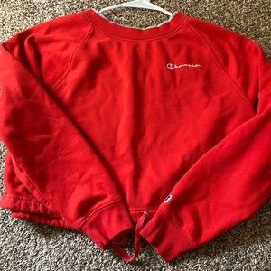 Champion cropped hoodie size: s color:red waist adjust